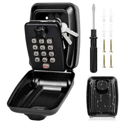 Key Lock Box for Outside, Sturdy Waterproof Wall Mount Lock Box for House Key, 12-Digit Combination Resettable Large Capacity Security Lockbox for Home, Garage, Office, Warehouse