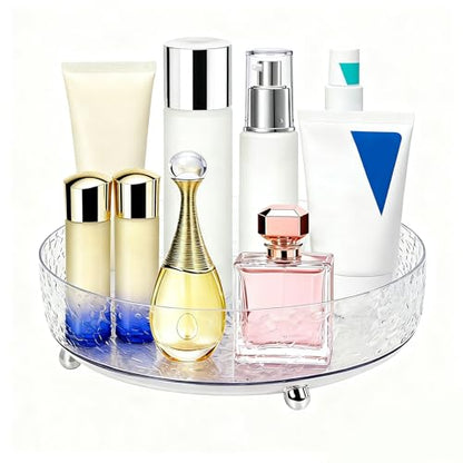 Dezzer 360° Rotating Makeup Organizer, 11" Clear Perfume Organizer Turntable Lazy Susan for Vanity, Pantry, Bathroom Counter, Cabinet, Spinning Cosmetic Storage Holder for Skincare, Perfume, Lotions