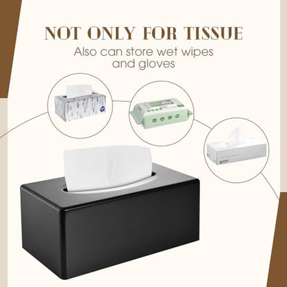 Tissue Box Cover, Rectangle Facial Tissue Holder with Bottom, Decorative Storage Organizer Box for Bathroom Vanity, Countertops, Dressers, Night Stand, Parlors and Offices - Matte Black