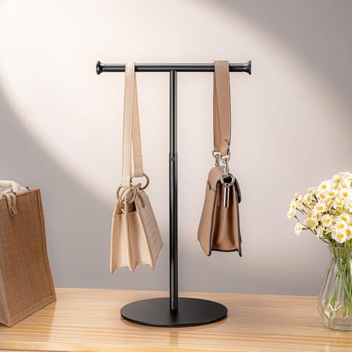 niffgaff 2 Pack 15‘’-24‘’ T Bar Purse Display Stand Tabletop: Adjustable Height Handbag Holder, Countertop Hanging Rack for Long Necklace Scarf Lanyard, Black