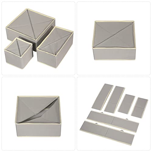 DIOMMELL 12 Pack Foldable Cloth Storage Box Closet Dresser Drawer Organizer Fabric Baskets Bins Containers Divider for Baby Clothes Underwear Bras Socks Lingerie Clothing,Grey 444