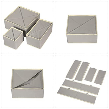 DIOMMELL 12 Pack Foldable Cloth Storage Box Closet Dresser Drawer Organizer Fabric Baskets Bins Containers Divider for Baby Clothes Underwear Bras Socks Lingerie Clothing,Grey 444