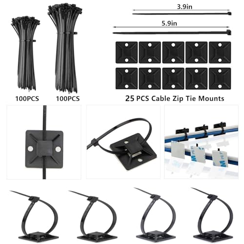 328Pcs Cable Management Kit, 8 Magnetic Cable Holder 69 Cable Clips | 4 Cable Sleeve Split,22Reusable Cable Strap,200 Nylon Cable Zip Ties ,25 Mounts TV Office,Nontoxic,Extra Strong Durable