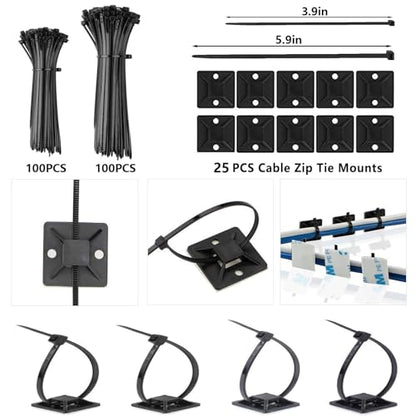 328Pcs Cable Management Kit, 8 Magnetic Cable Holder 69 Cable Clips | 4 Cable Sleeve Split,22Reusable Cable Strap,200 Nylon Cable Zip Ties ,25 Mounts TV Office,Nontoxic,Extra Strong Durable