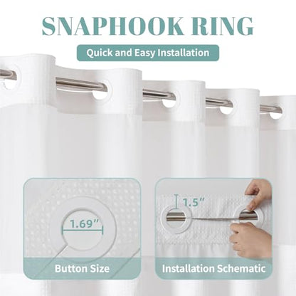 No Hook Waffle Shower Curtain with Snap-in Liner, 71x74 Inch, White