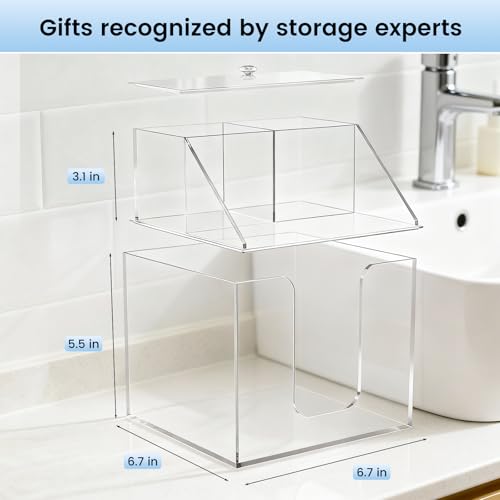 Disposable Face Towel Storage Box Compatible with Clean Skin Club XL, 3-in-1 Detachable 2-Layer for Cleaning Accessories, Face Towel Holder for Bathroom, Vanity Makeup, Holds 50, Clear Acrylic