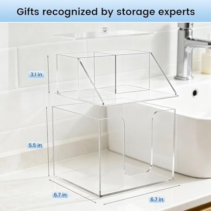 Disposable Face Towel Storage Box Compatible with Clean Skin Club XL, 3-in-1 Detachable 2-Layer for Cleaning Accessories, Face Towel Holder for Bathroom, Vanity Makeup, Holds 50, Clear Acrylic