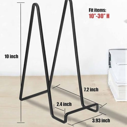 Decolore 4 Pack 10 Inch Large Display Stands Square Plate Holder Display Stand Black Frame Stand Tabletop Easel Stand for Picture, Decorative Plate, Photo Easel and Artistic Work