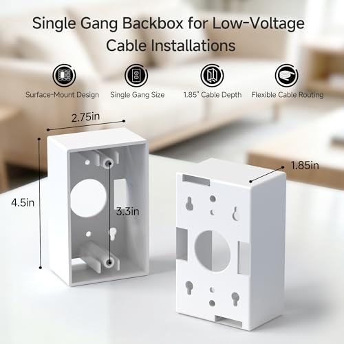 Cable Matters 5-Pack 1-Gang Low Voltage Surface Mount Backbox, White | 1.85-Inch Deep, Multiple Cable Cutouts, Mounting Screws Included, for Low-Voltage Cable Installations