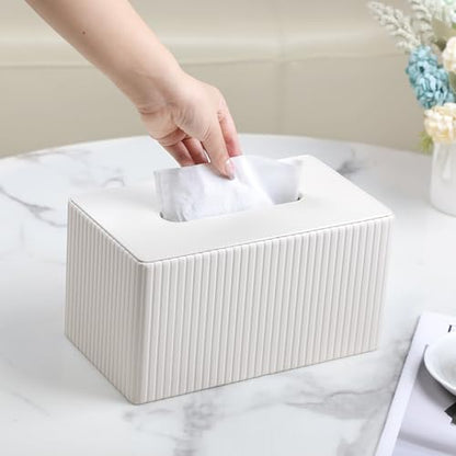 Extra Large Tissue Box Cover Rectangle, Ivory | Fits 180 to 230 Count Box of Tissues, PU Leather Tissue Holder with Magnetic Closure