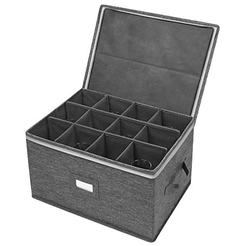 Stemware Storage Cases, Wine Glass Storage Box Containers for Crystal | Glassware Storage Containers Holds 12 Red or White Wine Glasses, Hard Top and Sides (Grey)
