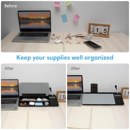 Varhomax Glass Desk Whiteboard with Calculator | Desktop Dry Erase White Board with Storage, To Do List Memo Notepad for Home and Office
