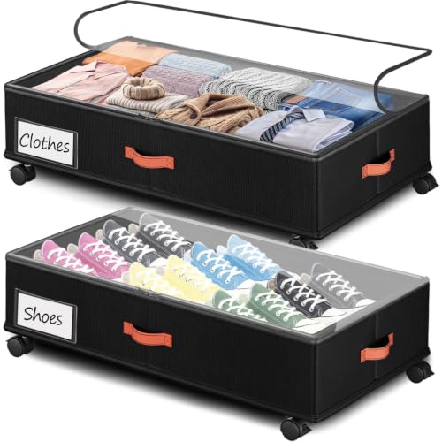 Under Bed Storage with Wheels 2-Pack, Under Bed St... (BLACK)