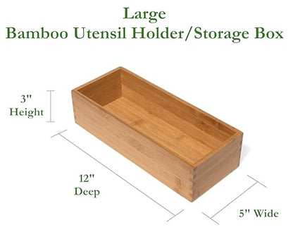 Lipper International Bamboo Utensil Holder Storage Box for Cooking Tools, Makeup, or Office Supplies, 5" x 12" x 3"