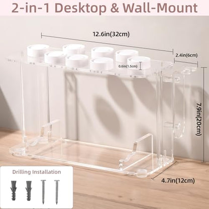 Dyson Airwrap Holder, Dyson Airwrap Wall Mount Clear Acrylic Organizer, Shark Hair Dryer Holder Stand with 8 Slots Cord Hook, Heat-Resistant Storage for Bathroom/Vanity UEMUSI