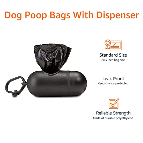 Amazon Basics Dog Poop Leak Proof Bags with Dispenser and Leash Clip, Unscented, 13" x 9", 900 Count (60 Rolls)