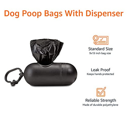 Amazon Basics Dog Poop Leak Proof Bags with Dispenser and Leash Clip, Unscented, 13" x 9", 900 Count (60 Rolls)