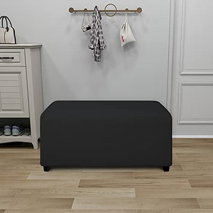 PureFit Stretch Rectangle Ottoman Cover Footstool Cover, Black | Fleece Large Ottoman Slipcovers Soft Form Fit Rectangle Slipcover for Folding Storage with Nonslip Elastic Bottom