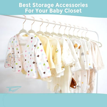 Baby Velvet Hangers 30 Pack - 11 Inch Premium Felt Non Slip Kids Hanger for Infant & Toddler Clothes - 0.2" Slim Space-Saving Baby Felt Hangers for Children's Closet with 10 Clips - Beige