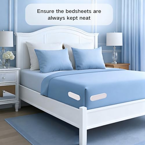 Bed Sheet Holders for Corners, 4Pcs White Fitted Sheet Clips | Heavy Duty Sheet Locks Keep Sheets Tight & Firm, Easy Install Fasteners Fit All Mattress Sizes