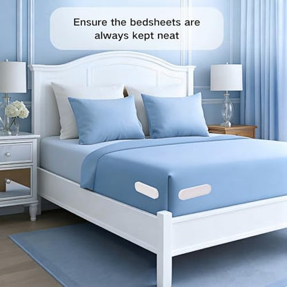 Bed Sheet Holders for Corners, 4Pcs White Fitted Sheet Clips | Heavy Duty Sheet Locks Keep Sheets Tight & Firm, Easy Install Fasteners Fit All Mattress Sizes