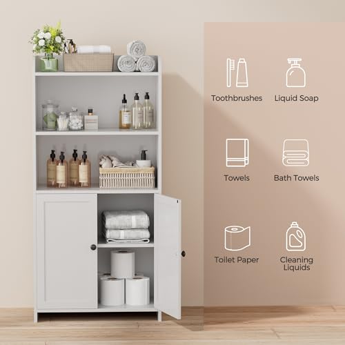 Small Bathroom Storage Cabinet, Toilet Paper Storage Cabinet | Bathroom Floor Cabinet with Doors and Shelves, Bathroom Organizers for Small Spaces, 9.8" D x 19.7" W x 39.9" H, White