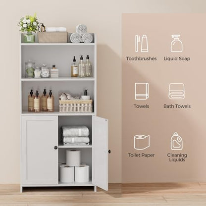 Small Bathroom Storage Cabinet, Toilet Paper Storage Cabinet | Bathroom Floor Cabinet with Doors and Shelves, Bathroom Organizers for Small Spaces, 9.8" D x 19.7" W x 39.9" H, White