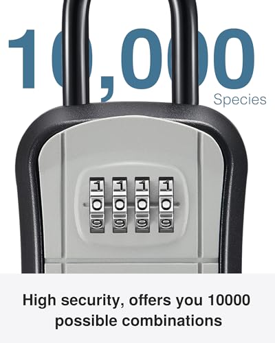 Puroma Key Lock Box Outdoor 4 Digit Code Combination Lockbox House, 1 Gray | For Contractors Guest Realtor Storage Keys, Portable, Home Wall Mount, Resettable, Combination, Weatherproof, High-capacity