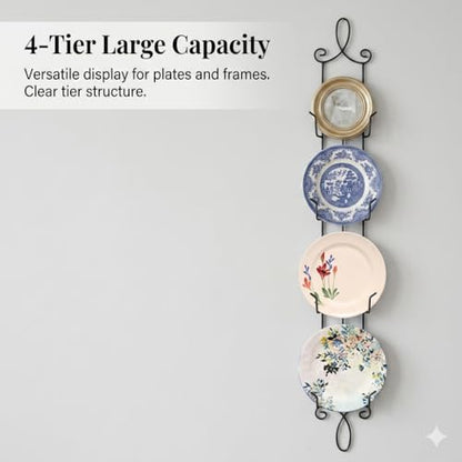 HOHIYA 42" Wall Plate Display Rack 2 Pack 4 Tier Metal Holder Black | Wall-mounted display rack organizes collectible plates artwork and frame while saving space with elegant vertical storage