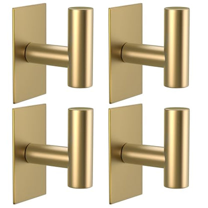 VAEHOLD Wall Towel Hooks, Heavy Duty Sticky Holder Waterproof Towel Hooks for Hanging Coat, Clothes, Closet Hook Wall Mount for Kitchen (Gold, 4 Pack)