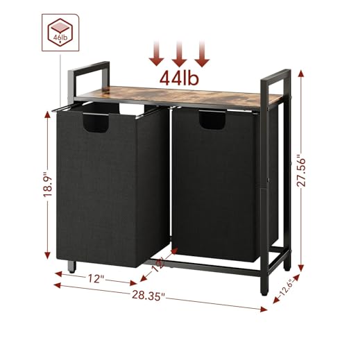 Kitstorack Laundry Basket Organizer, Laundry Hamper with Shelf & 2 Pull-Out Removable Bags, Dirty Clothes Hamper Organizer for Laundry Room Bathroom and Dorm, 2 x 11.8 gallons (44.5L)