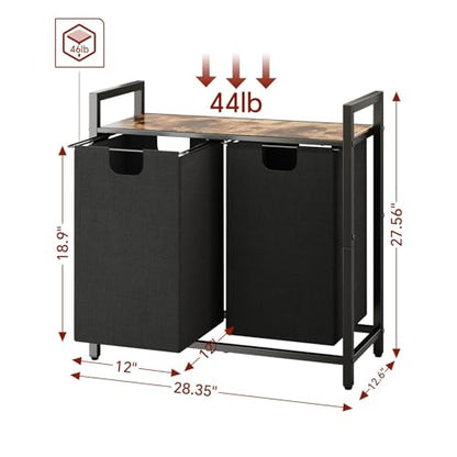 Kitstorack Laundry Basket Organizer, Laundry Hamper with Shelf & 2 Pull-Out Removable Bags, Dirty Clothes Hamper Organizer for Laundry Room Bathroom and Dorm, 2 x 11.8 gallons (44.5L)