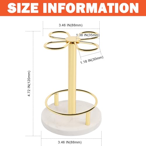 Toothbrush Holder Stand for Bathroom, Metal Toothbrush Organizer with Marble Base, Toothbrush Storage Collection for Family, Suitable for Home Hotel Countertop Vanity (Small, Gold)