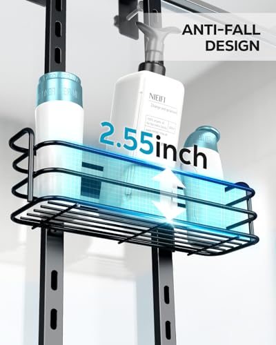 Nieifi Over The Door Shower Caddy, Adjustable Hanging Shower Organizer | Adjustable hanging baskets, 4 hooks, large capacity, rustproof steel, pantry organizer, drill free, for bathroom, black