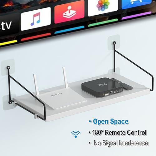 White Floating Shelves for Projector, Modem, Router, DVD Player, Cable Boxes, 7.87" Deep Wooden Wall Shelf for Bedroom, Living Room, Office, Video Room, Bathroom Shelf (1 Tier)