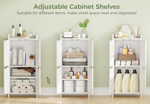 BEWISHOME Small Floor Cabinet,Toilet Paper Storage,Bathroom Storage Cabinet | with 4 Doors and Shelves, Bathroom Organizers and Storage for Small Spaces, White 7.9" D x 14.6" W x 31" H YYG11W