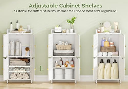 BEWISHOME Small Floor Cabinet,Toilet Paper Storage,Bathroom Storage Cabinet | with 4 Doors and Shelves, Bathroom Organizers and Storage for Small Spaces, White 7.9" D x 14.6" W x 31" H YYG11W