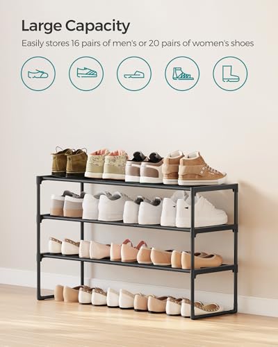 SONGMICS Shoe Rack, 3-Tier Shoe Organizer, Metal Storage Shelf, Upright or Upside Down, for 16-20 Pairs, Stackable, for Entryway, 11.8 x 36.2 x 21.7 Inches, Black ULSA303B02