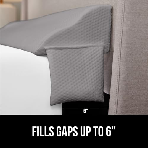 GORILLA GRIP Patented Bed Wedge Pillow for Headboard Gap, Filler Between Mattress Gaps, Comfortable Supportive High Density Cushioned Foam Pillows, Stay in Place Gripping Dots, Twin/XL Soft Gray