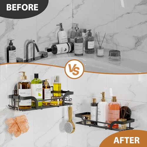 2 Pack Shower Caddy Suction Cup, Shower Shelves for Inside | Rustproof Bathroom Storage, NO Drill Bathroom Organizer, Heavy Duty Storage Basket, Black Shower Caddies, Metal Shower Shelf