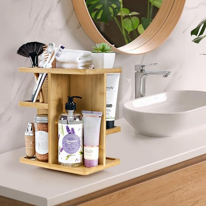 360° Makeup Organizer - Bamboo Wood Make Up Storag... (Tan | Bamboo)