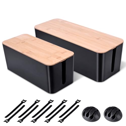 2 Pack Large Cable Management Box – Wooden Style C... (Black)