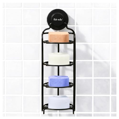 Kitsch Shower Caddy Hanging with Suction Cup | Self-Draining Shampoo Bar Holder & Shower Shelves for Conditioner Bars & Soap – Rust Proof Bathroom Caddy
