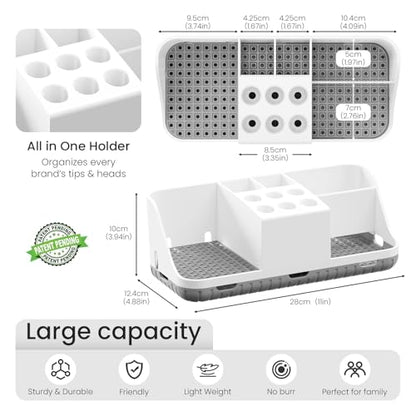 Boperzi Electric Toothbrush Holders with Cord Slots: Detachable Toothbrush and Toothpaste Holders, Large Tooth Brush Storage Caddy Set Drainage, Anti-Slip Bathroom Counter Organizer for Family, Kids