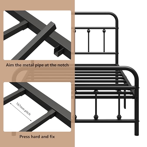 Vengarus Twin Metal Bed Frame with Victorian Headboard & Footboard, Black