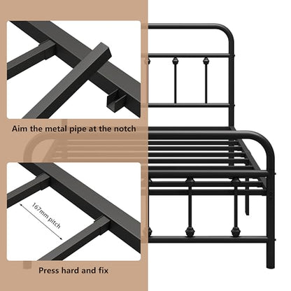 Vengarus Twin Metal Bed Frame with Victorian Headboard & Footboard, Black