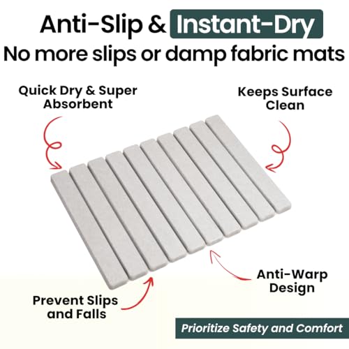 Foldable Stone Bath Mat, Non Slip Quick Dry Diatomite, Light Gray, 23.5x15 | Super absorbent surface, easy-care finish, compact storage, includes non-slip pad, shower and sink use