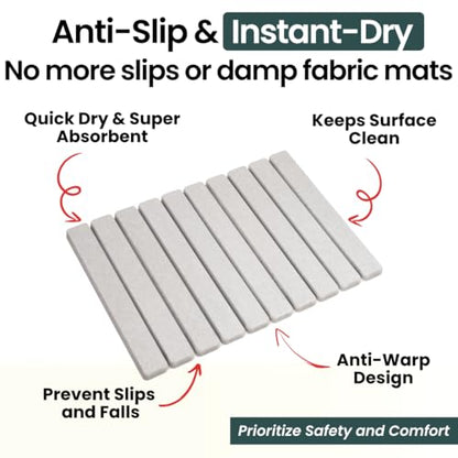Foldable Stone Bath Mat, Non Slip Quick Dry Diatomite, Light Gray, 23.5x15 | Super absorbent surface, easy-care finish, compact storage, includes non-slip pad, shower and sink use