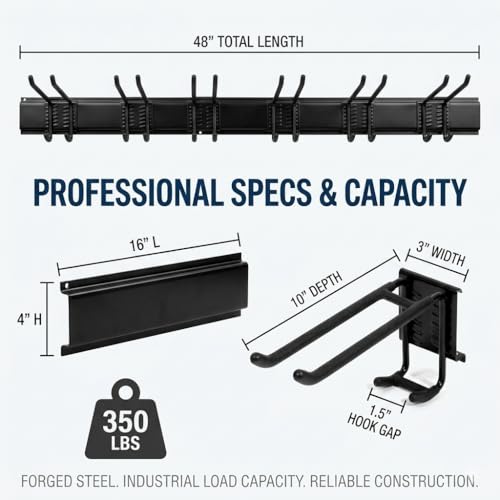 Aking Ace Garage Tool Organizer Wall Mount, 48-Inch Heavy Duty Garden Tool Rack for Shed, Holds 350lbs, Adjustable Storage Hanger for Shovel, Rake, and Power Tools