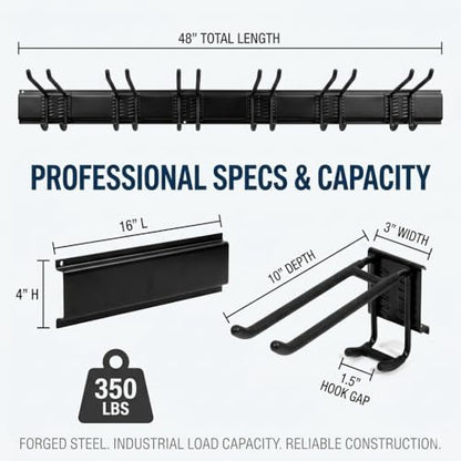 Aking Ace Garage Tool Organizer Wall Mount, 48-Inch Heavy Duty Garden Tool Rack for Shed, Holds 350lbs, Adjustable Storage Hanger for Shovel, Rake, and Power Tools